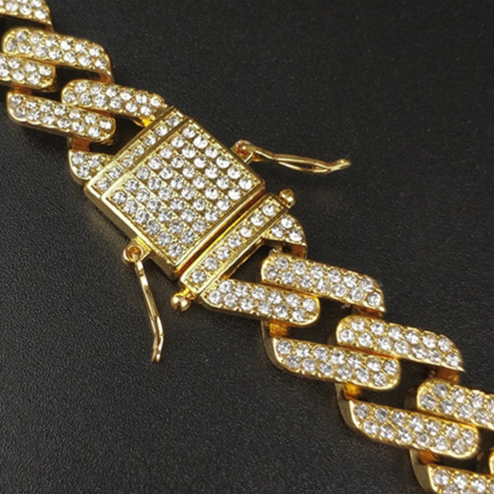 Мужской браслет-цепочка в стиле хип-хоп золотого, серебряного цвета со льдом 5А CZ