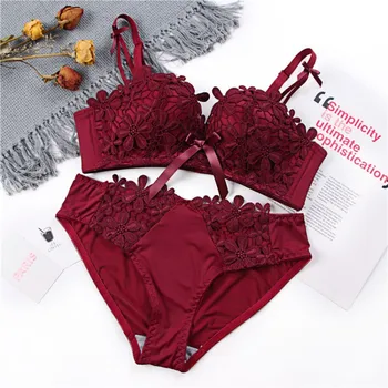 

Sexy Padded Push Up Lace Bras Cotton Low Waist Lace Panties Suits Women Lace Bra Sets