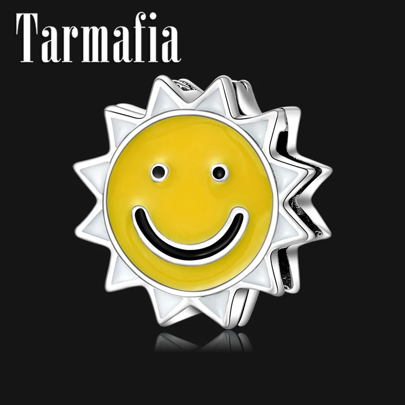 

925 Sterling Silver Golden enamel smile sun Clip Beads Jewelry Making fit Original Reflections Charm Bracelets Fine Jewelry