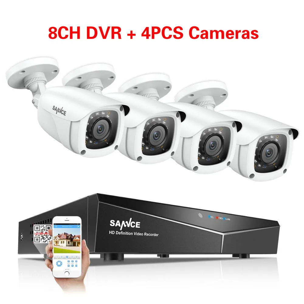 SANNCE 8CH 1080P Security CCTV System With 5IN1 1080N DVR 4PCS 8PCS 1080P IR Outdoor Weatherproof Camera Video Surveillance Kit - Цвет: 4PCS Cameras