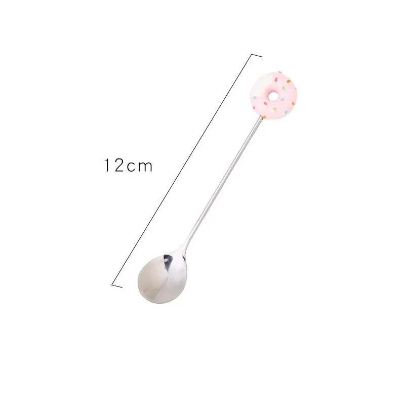 2PCS Japanese Cartoon Stirring Doughnut Stainless Steel Spoon Creative Fruit Fork Dessert Coffee Ice Cream Tableware Supplies