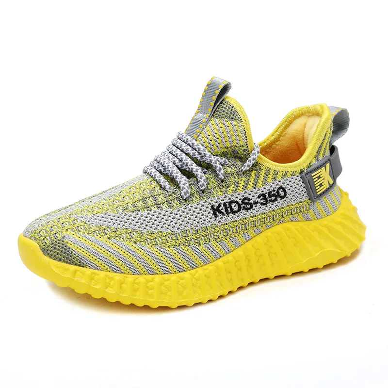 HOBIBEAR Unisex Running Shoes Kids Autumn/Winter Warm Girls Children Sneakers Fashion Kids Shoes Sport Boy Brand Teenage Shoes - Color: hui huang