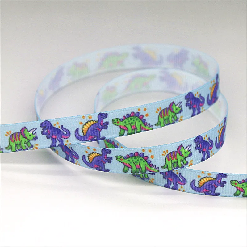 DHK 3/8'' 5yards Leopard Dinosaur Grid printed grosgrain ribbon Accessory hairbow headwear DIY 9mm Decorations C1929