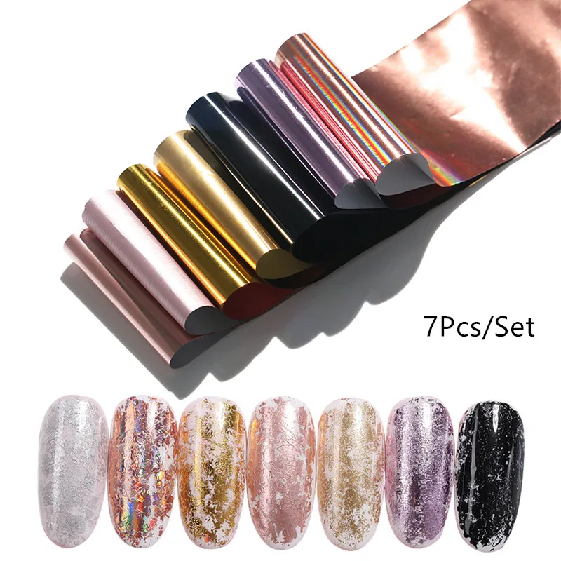 Mix Holographic Flower Nail Foils Sticker 4*20cm Nail Art Transfer Sticker Manicure DIY Design for Nail Art Decoration - Цвет: 7Pcs