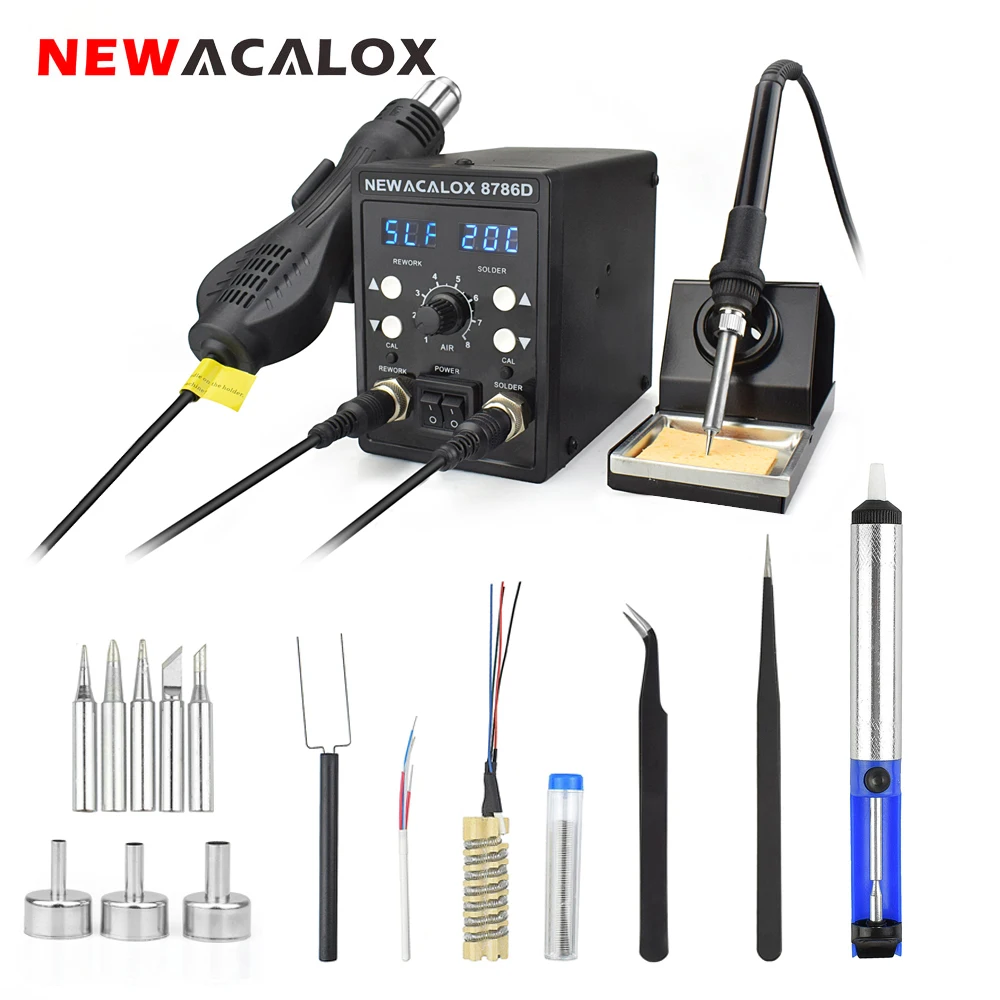 Цифровая паяльная станция NEWACALOX 8786 2 в 1 с горячим воздухом для переделки ЕС 220 750 Вт