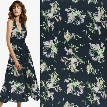 

Abstract floral print pure silk Crepe DE chine silk fabric floral design,SCDC740