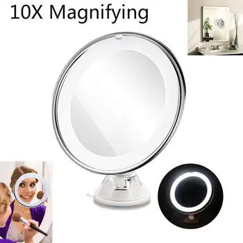 

8 Inch 10X Magnifying LED Tabletop Round Makeup Cosmetic Mirror with Sucker (White)