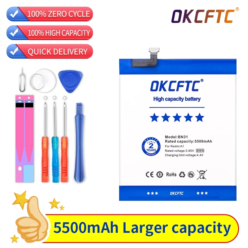 

Mi Original Phone Battery BN31 For Xiaomi Mi 5X Mi5X Redmi Note 5A / Pro Mi A1 Redmi Y1 Lite S2 5500mAh Batteries + Tools