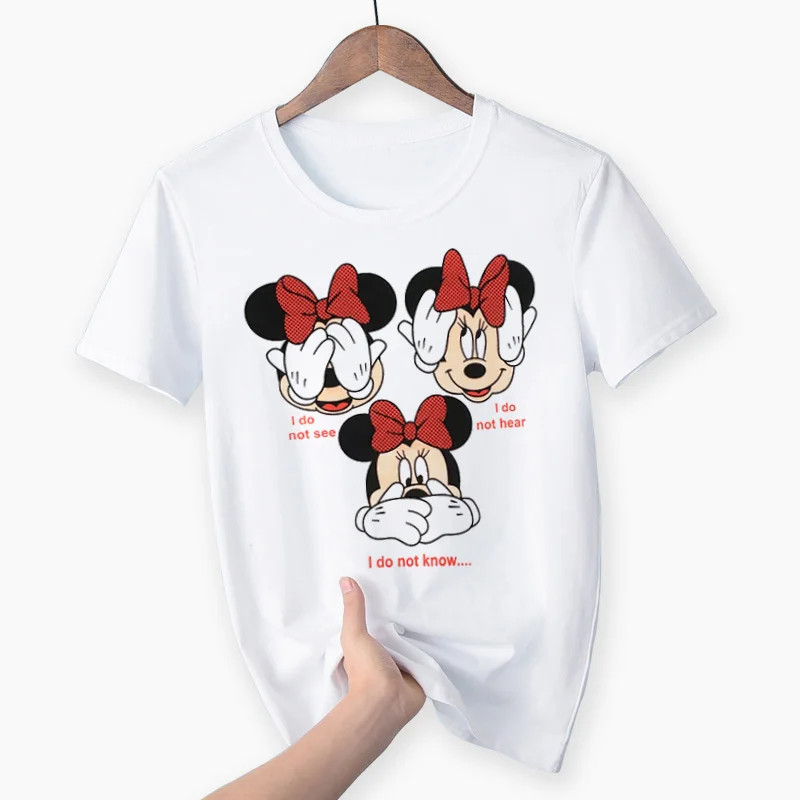Милая рубашка с мышкой; женская модная Однотонная рубашка с рисунком; Летняя женская футболка для девочек; удобная одежда; большие размеры