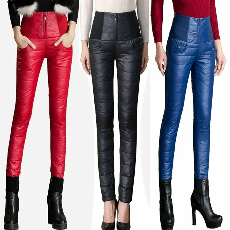 Winter Woman Down Pants High Waisted Outer Wear Trousers Pants Women ...