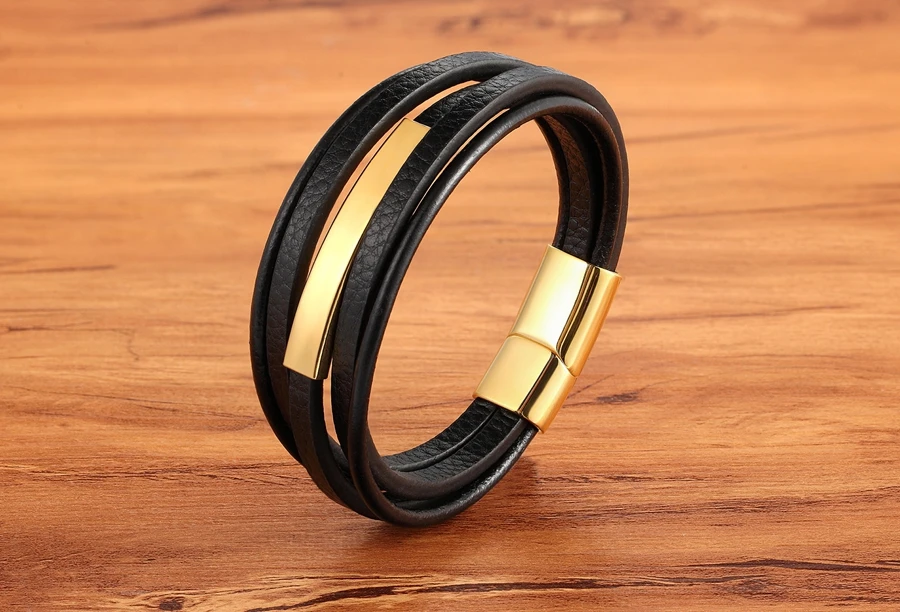 TYO Шарм Панк золото нержавеющая сталь ювелирные кожаные браслеты для мужчин хип хоп аксессуары цепи многослойный подарок для друзей
