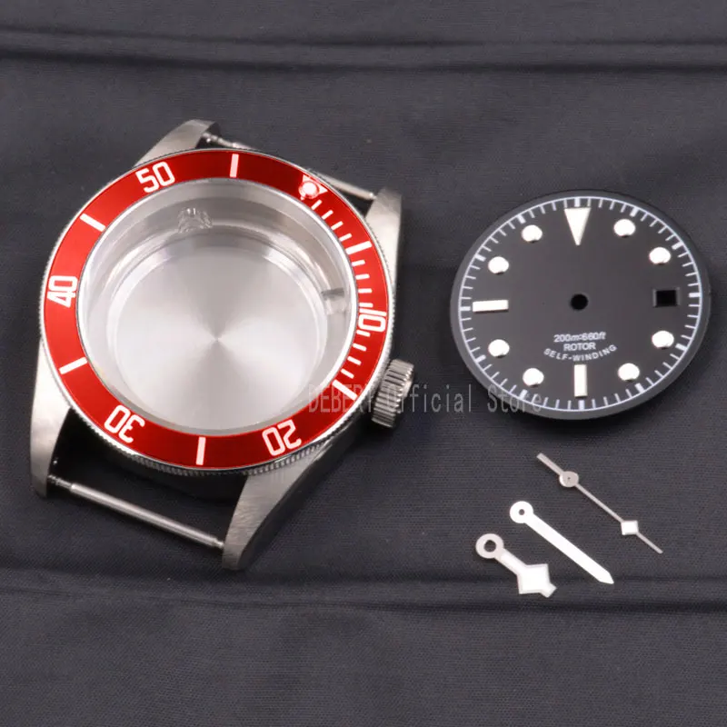 

41mm red bezel mens mechanical wristWatches Case dial hands Waterproof 316L S Steel Fit ETA 2836/2824 Miyota8215 821A movement