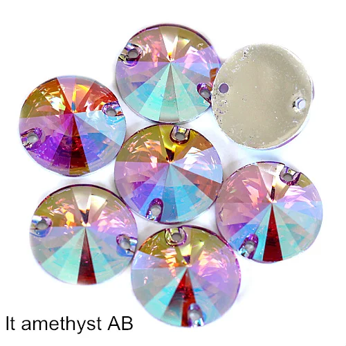 lt Amethyst AB Круглые разноцветные стразы Rivoli из смолы, стразы для пришивания, стразы для пришивания, круглые стразы для пришивания одежды Y3625 - Цвет: lt Amethyst AB