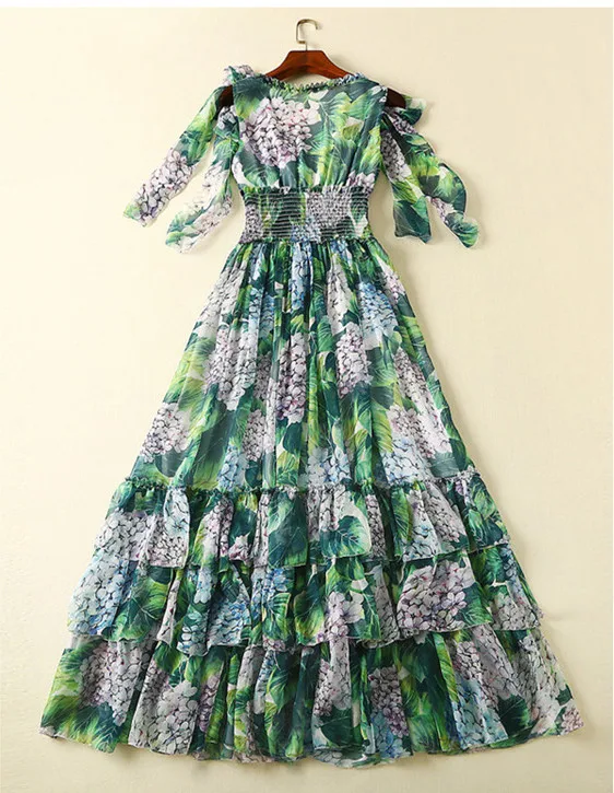 Women Long Dress Summer Autumn Elegant Dress New Arrival Chiffon Print Layers Maxi Dress Sleeveless Floor Length Dress New