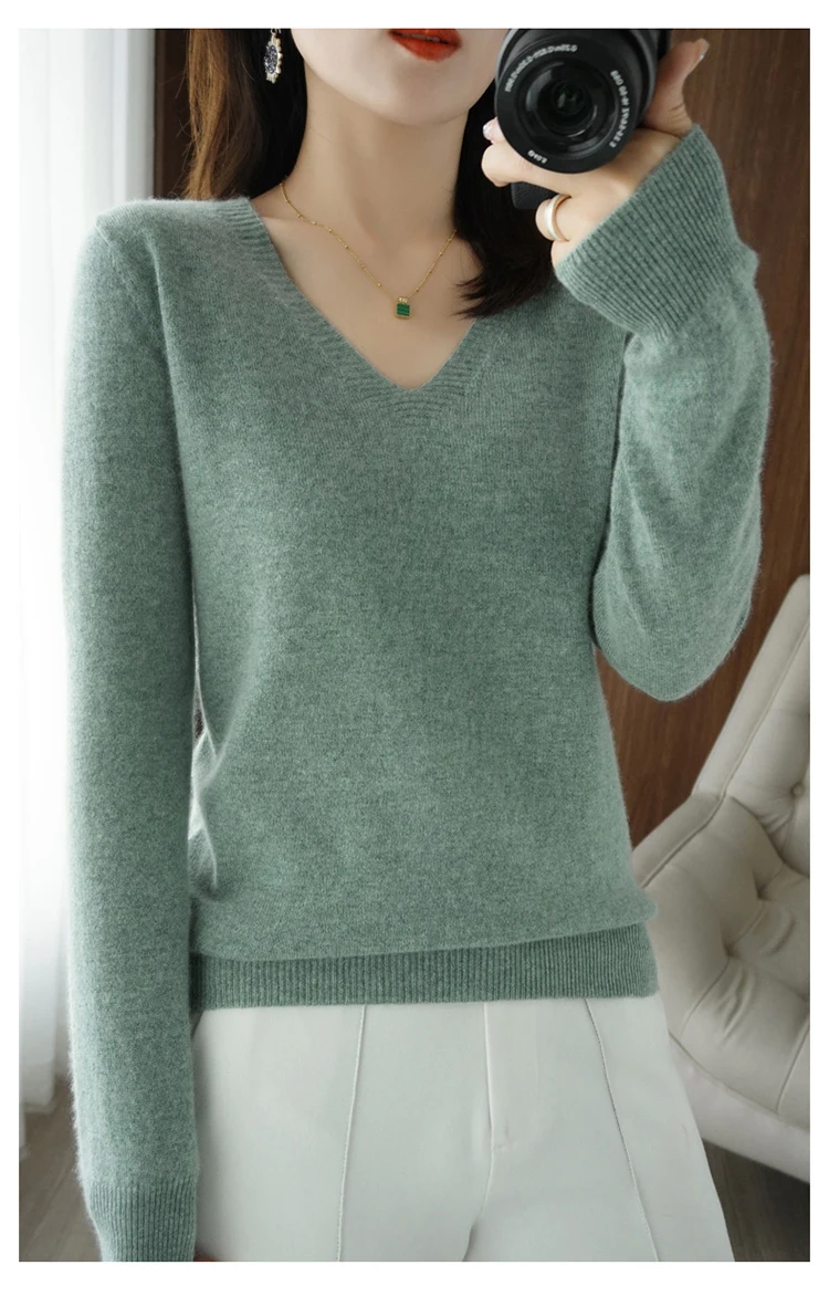 Autumn Winter New Cashmere Sweater Women Keep Warm V-neck Pullovers Knitting Sweater Fashion Korean Long Sleeve Loose Tops