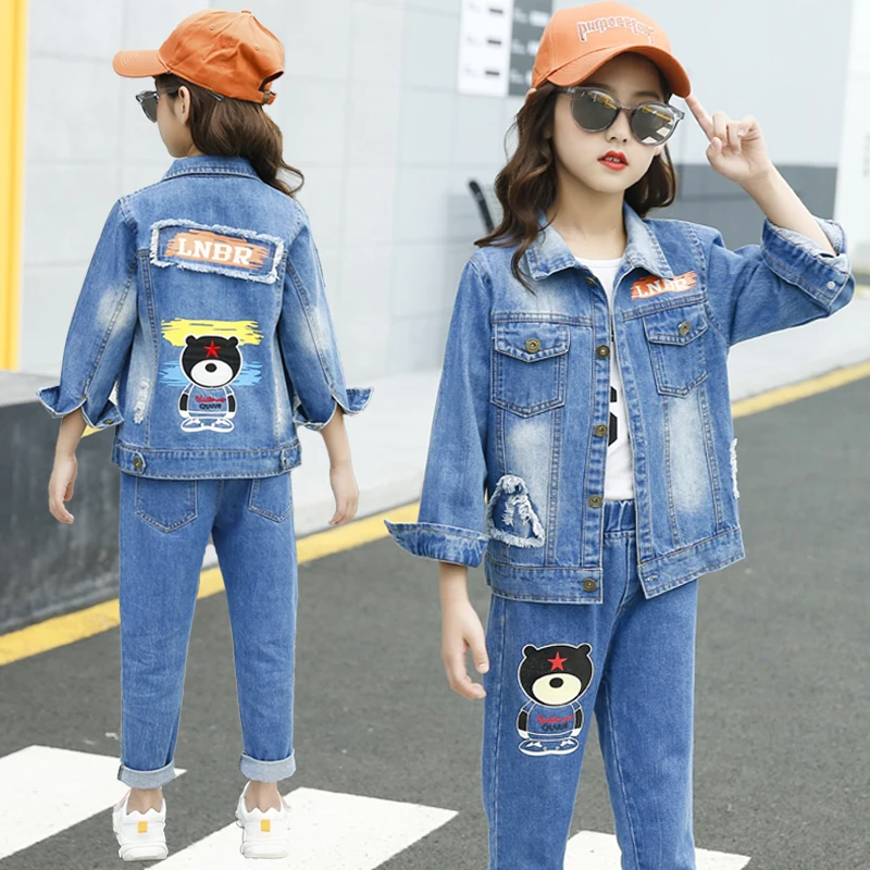 3PCS-J016 Комплекты курток для мальчиков и девочек, джинсовая одежда из 3 предметов для подростков, детская одежда, куртка+ джинсы+ рубашка с длинными рукавами, осенне-зимнее пальто - Цвет: 3PCS-J016