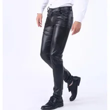 Высококачественные зауженные мужские брюки из искусственной кожи, непромокаемые мотоциклетные плотные, высокоэластичные брюки из искусственной кожи