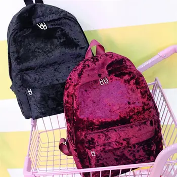 

Corduroy Small Travel Backpack Simple Student Bookbag Solid Color Daypack for Girls Kids (Black)