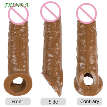 FXINBA 21cm Realistic Penis Sleeve Extender Large Reusable Penis Condom Delay Silicone Extension Sex Toy for Men Cock Enlarger 5