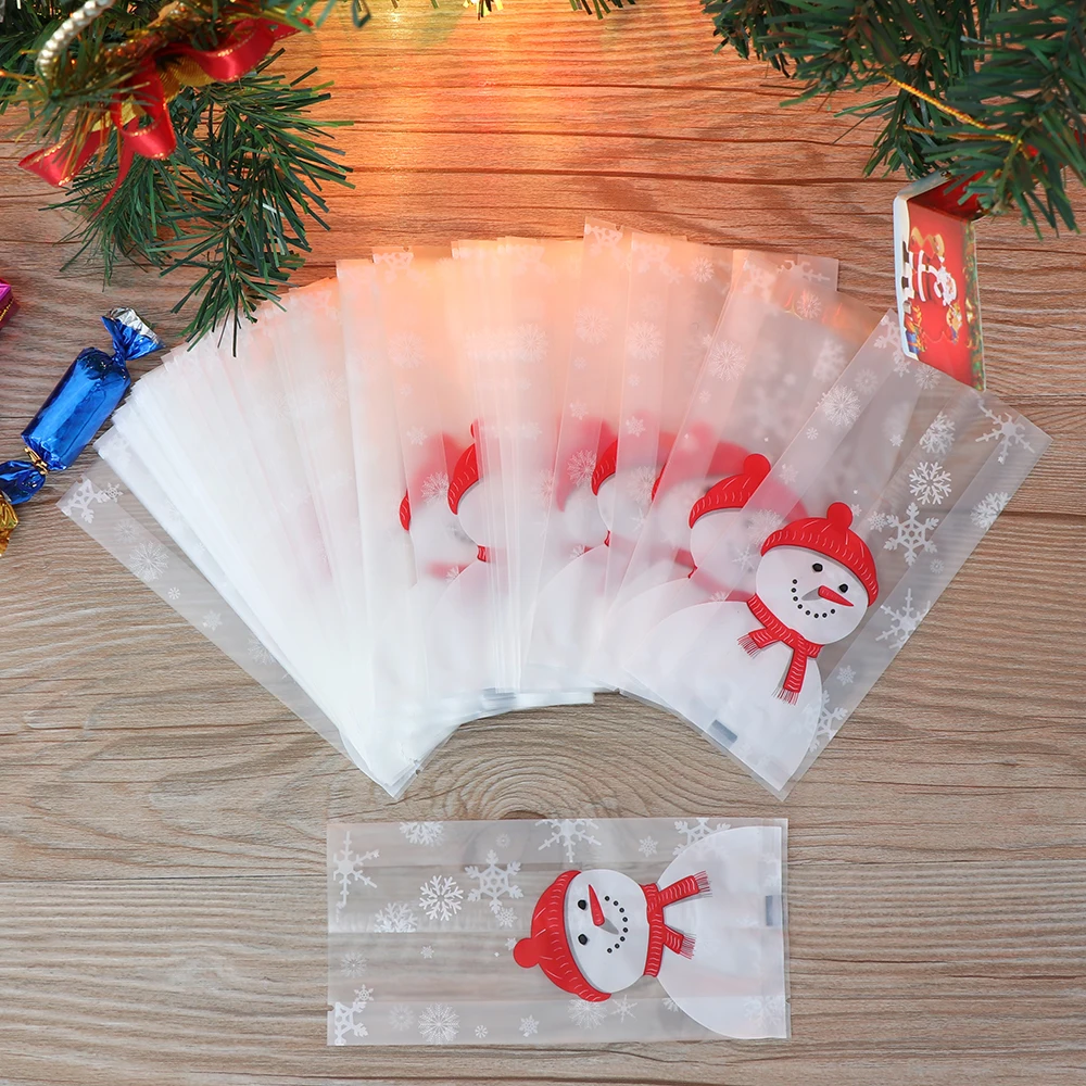 100 шт./компл. Счастливого Рождества выпечки упаковочные сумки мультфильм мешок для конфет Рождество Санта Клаус Снеговик закуски печенье сумка для хранения