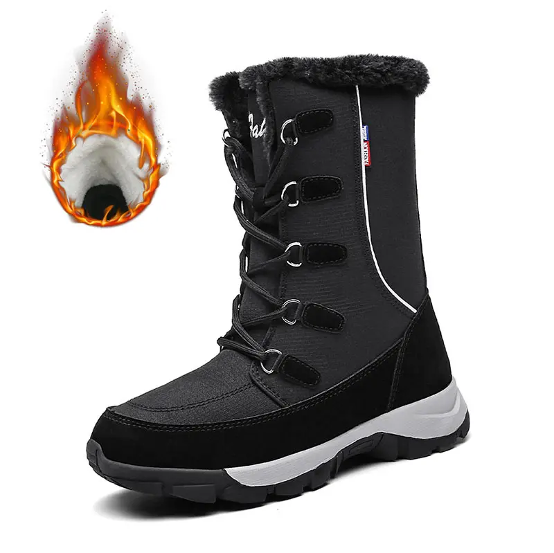 Skup Buty zimowe damskie buty 2020 nowa solidna z koronkowym up buty śnieżne damskie wysokie góry ciepłe oraz aksamitne wodoodporne buty zimowe kobieta