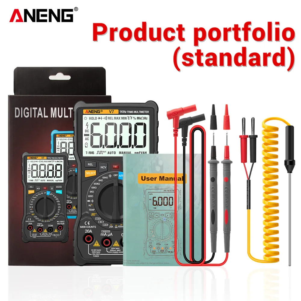 Black V7 Digital Multimeter 6000 Counts Avometer Transistor Capacitor Tester Multimetro Digital Profissional LCR Meter Multimetr Black V7 Digital Multimeter 6000 Counts Avometer Transistor Capacitor Tester Multimetro Digital Profissional LCR Meter Multimetr