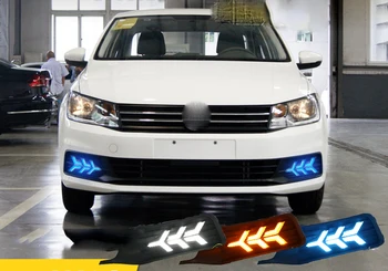

Fast delivery Led daytime running lights+moving turn signal+blue night mode+remote control for Volkswagen santana 2016