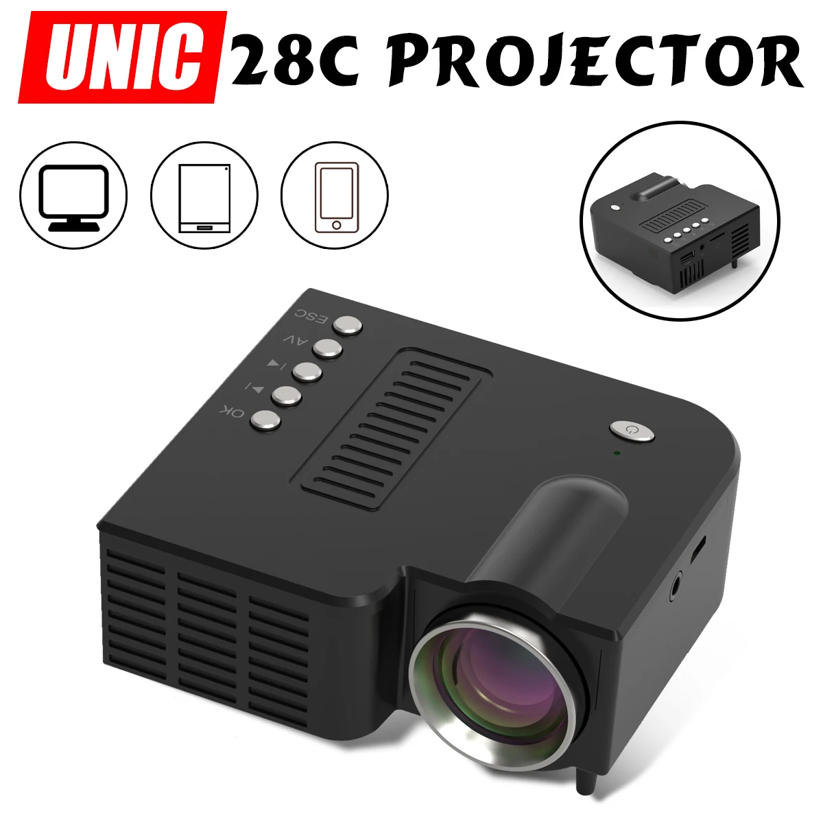 Светодиодный мини проектор UNIC 28C с дистанционным управлением портативный 1080p Full HD