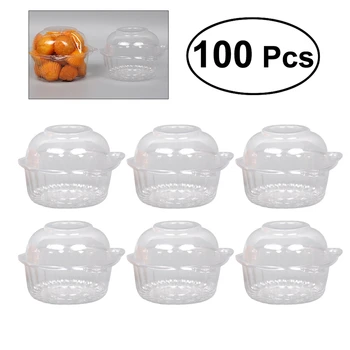 

100pcs Cup Cake Box Transparent Box Packaging Cute Cat Head Shaped Plastic Disposable Dome Cake Boxes Case For Fruit Cake Cupcak