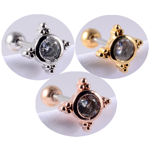 Colorful Crystal Ear Studs Cartilage Helix Lobe Conch Rook Piercing Screw Earrings Body Piercing Jewelry For Woman Ear Gift