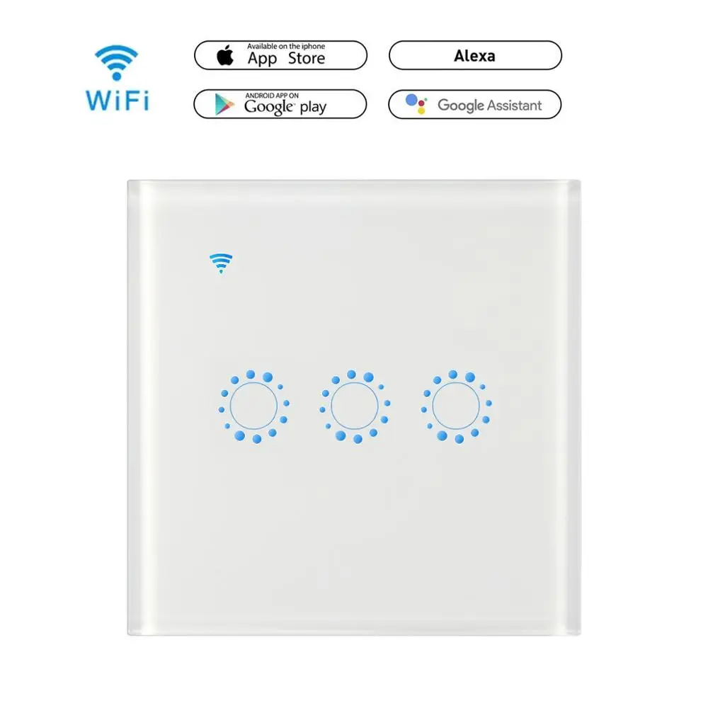

WiFi Touch Light Wireless Switch 2/3 Gang Wireless Wall Switch Support Timing and Remote Control Work with Alexa Google Home