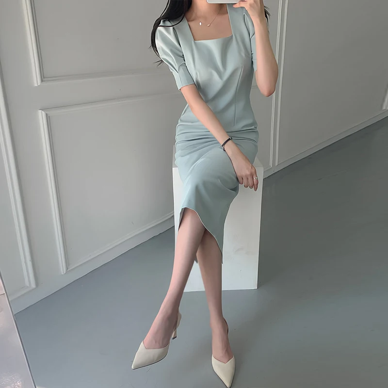Новое летнее женское однотонное элегантное платье vestidos деловые вечерние