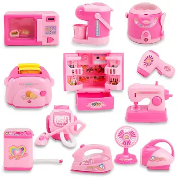 

Pink Household Appliances Children Pretend Play Toaster Vacuum Cleaner Cooker Educational Kitchen Toys Set For Kids Girls Toy