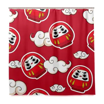 

Decoration Shower Curtain Shower Japan Kawaii Seamless Pattern Clouds Daruma Bath Curtains Waterproof Fabric Bathroom Decor Set
