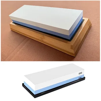 

1000/6000 Dual Side Knife Sharpener Whetstone Kitchen Stone Cutter Tool Set with Silicone Wooden Base Kitchen Accessories Set