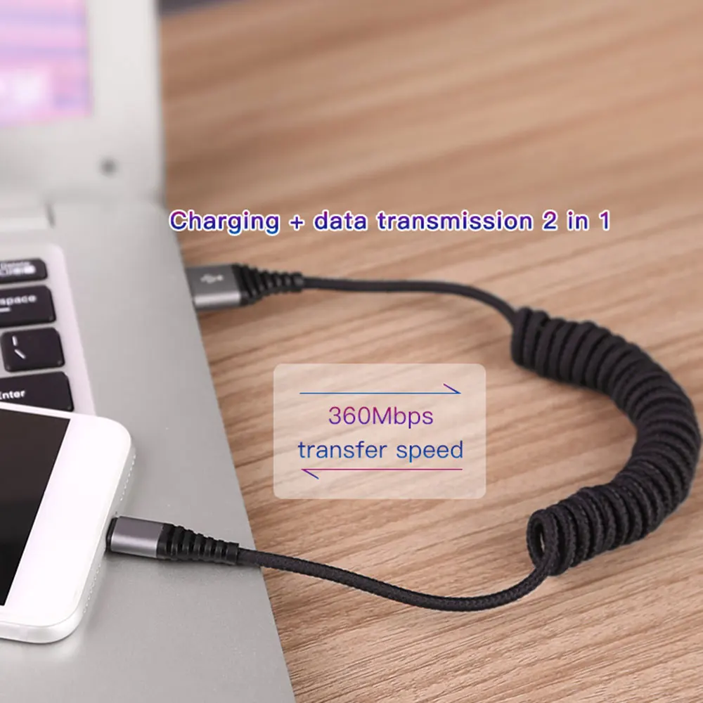 USB кабель выдвижной пружинный для iPhone XR X 7 samsung Xiaomi Micro usb type C Быстрая зарядка