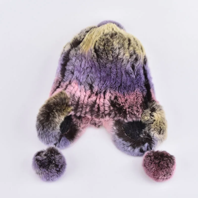 Детские меховые шапки из натурального меха кролика рекс для мальчиков и девочек, теплые детские зимние шапки, ушанка пилота, белая меховая шапка, вязаные кроличьи уши, шапка