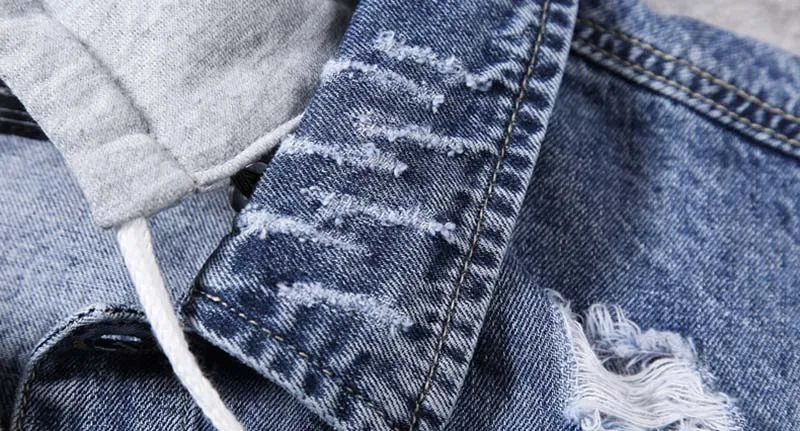 Men's Ripped Denim Jackets With Detachable Hat Back Letter Embroidery Jeans Jackets Outwear For Male Washed Size M-4XL (6)