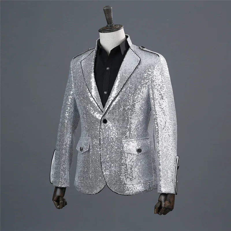 Unique Design Blazer Hombre Costume Homme Sequin Men Sequin Jacket Sequin Bomber Jacket Men Mandarin Collar Blazer Men