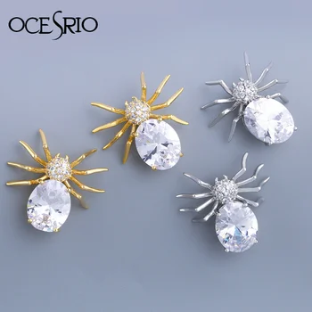 

OCESRIO Sterling Earrings For Women Gold Spider Stud Earrings With Stone Zircon Crystal Punk Fashion Jewelry ers-m23