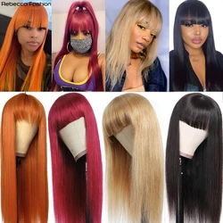 Rebecca Straight Human Hair Wigs With Bangs Fringe Wig Colored Human Hair Wigs Brazilian Remy Ginger Burgundy Cheap Cosplay Wig