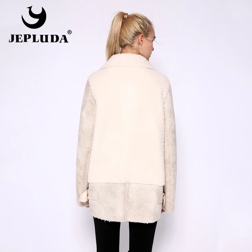 JEPLUDA Повседневная высокого качества женская зимняя куртка из шерсти смесь мягкая теплая зимняя куртка на молнии Женское пальто из натурального меха толстая кожаная куртка шерсть смешанная
