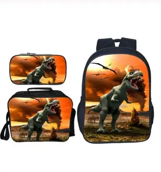

3Pcs/Set Popular Fashion Animal Printing Jurassic World Children School Bags Dinosaur Boys Backpack for Kids Schoolbag for Girls