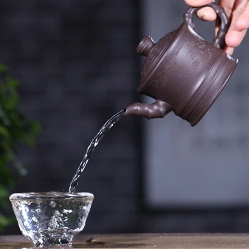 

Yixing purple sand manual undressed ore purple clay gossip bamboo capacity of 150 ml of sketch