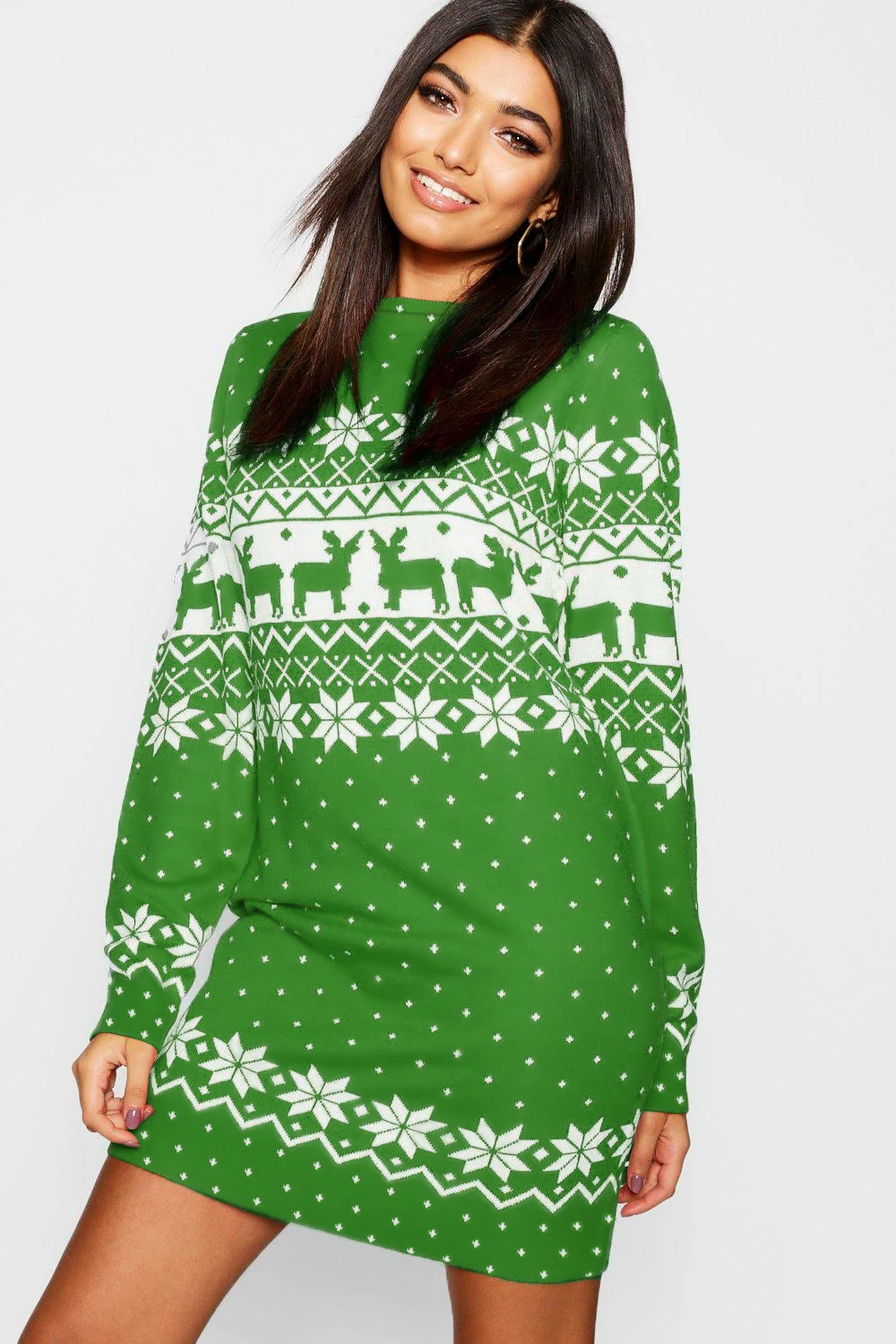 Зимнее рождественское платье; Рождественский принт; платье-толстовка с длинным рукавом и круглым вырезом; мини-платье размера плюс вечерние платья; новогодний костюм - Цвет: Green