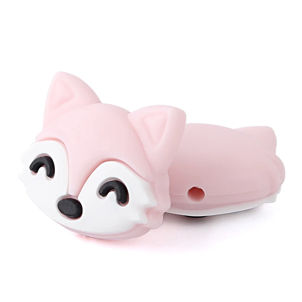 Fox pink Keep& Grow 3 шт. Мини мультфильм Силиконовые Бусины BPA Бесплатно Детские прорезывания зубов Соска с бусами цепи ожерелье аксессуары силиконовый Прорезыватель - Цвет: Fox pink