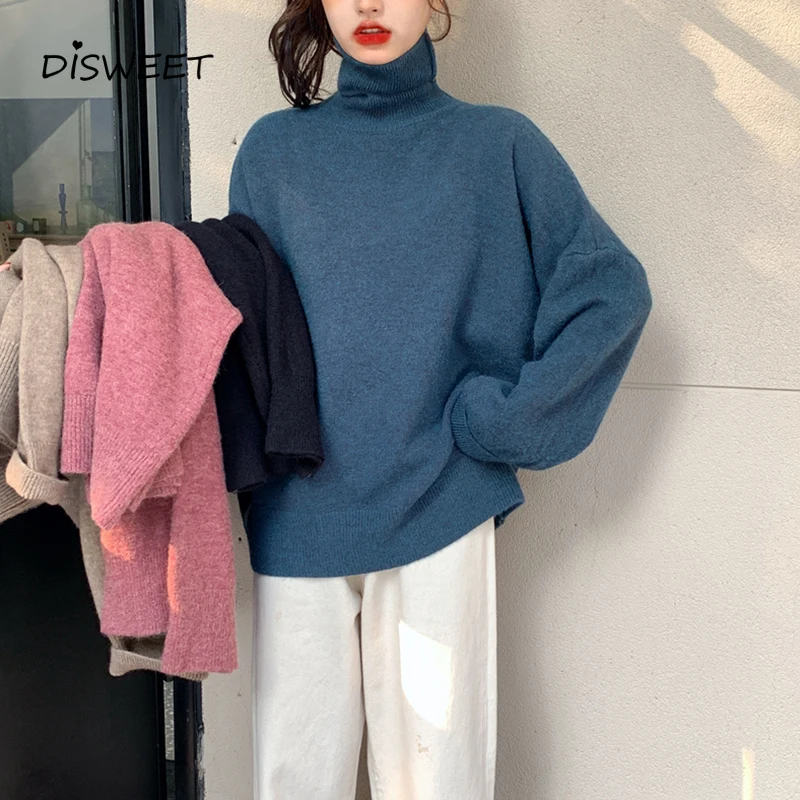 Goedkoop Harajuku Coltrui Gebreide Trui Vrouw Herfst Losse College Stijl Lange Mouw Trui Vrouwen Solid Slim Warme Trui Dames