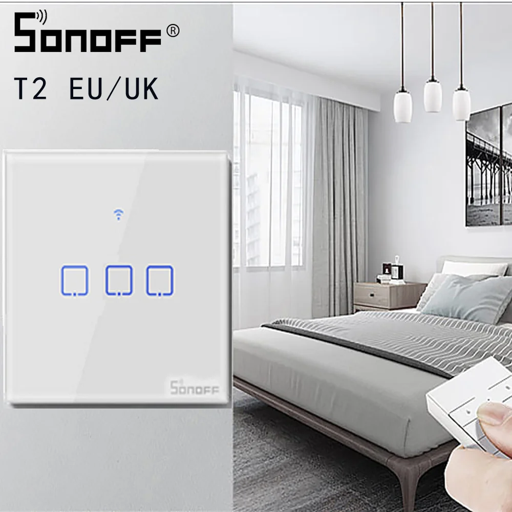 Интеллектуальный выключатель света SONOFF TX/T2 ЕС/Великобритания 1/2/3 Gang светильник