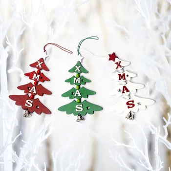 

1 Set 3Pcs Christmas Tree Decorations Wooden Letter Bell Ornaments Christmas Pendants Creative Closet Charm Creative Gift
