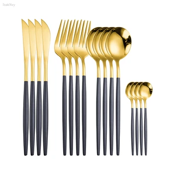 

24 Pieces/set Fashion Tableware Cutlery Cookware 304L 18/10 Stainless Steel Set gold spoon and fork set Dinnerwear Dropshipping